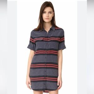 Equipment Femme silk small striped Signature button down shirt dress size M